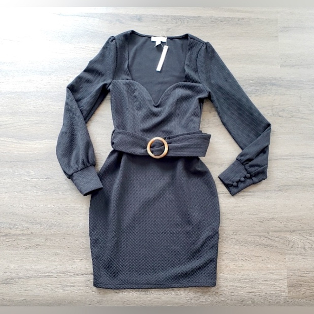 NWT ASOS BLACK LONG SLEEVE BELTED DRESS SIZE 0